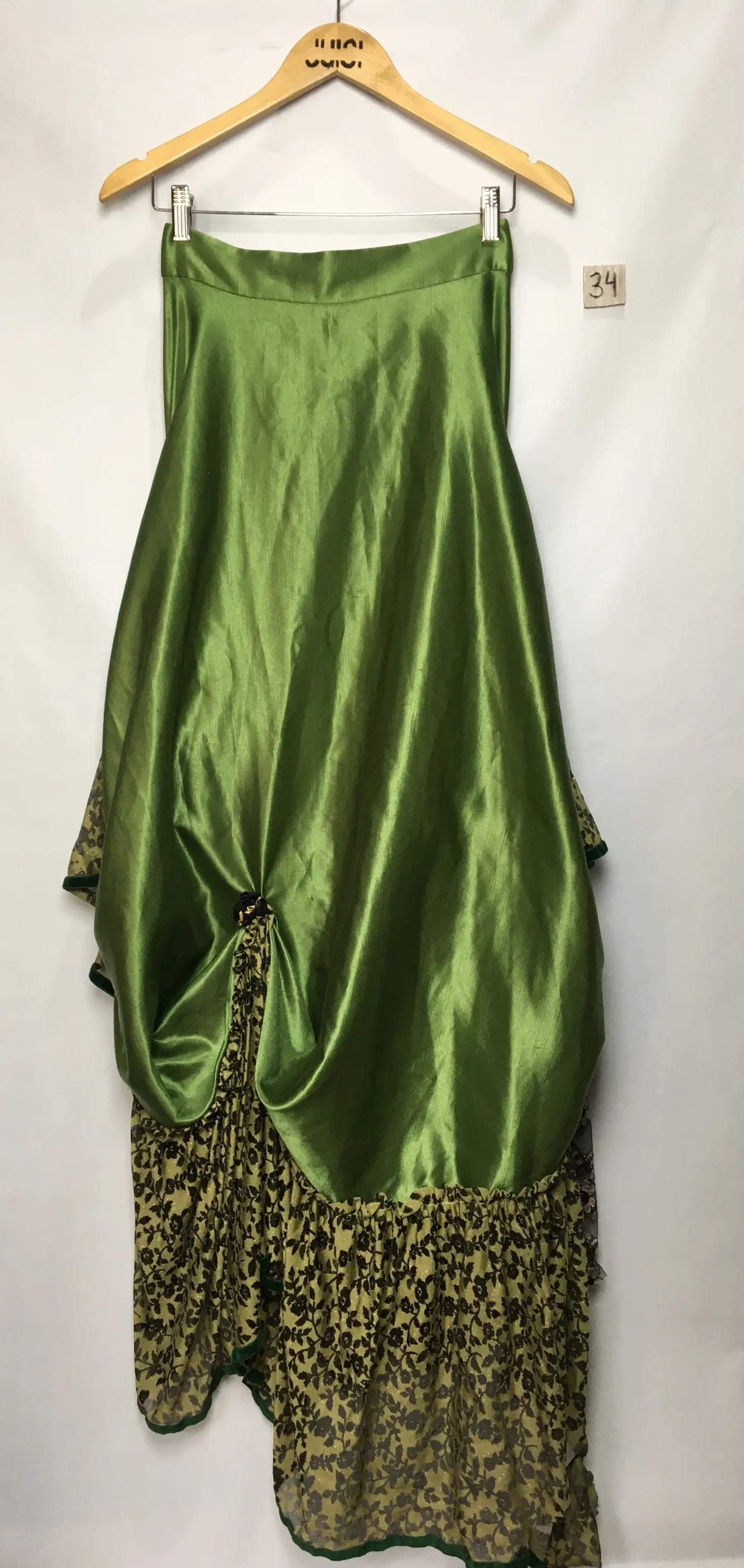 SAIA CETIM VERDE COM BARRA ESTAMPADA DEVORÊ