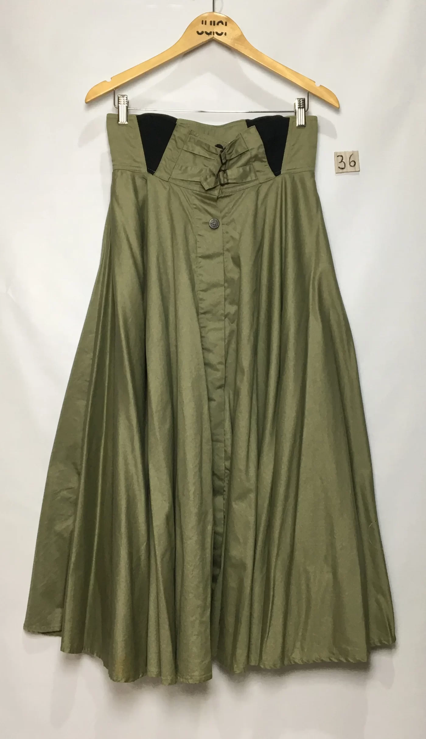 SAIA MIDI VERDE OLIVA COM DETALHES NO CÓS EM ELASTICO PRETO