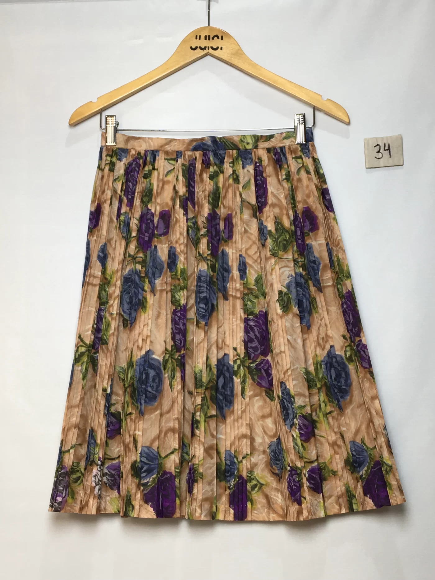 SAIA PLISSADA ESTAMPA FLORAL AZUL E ROXO