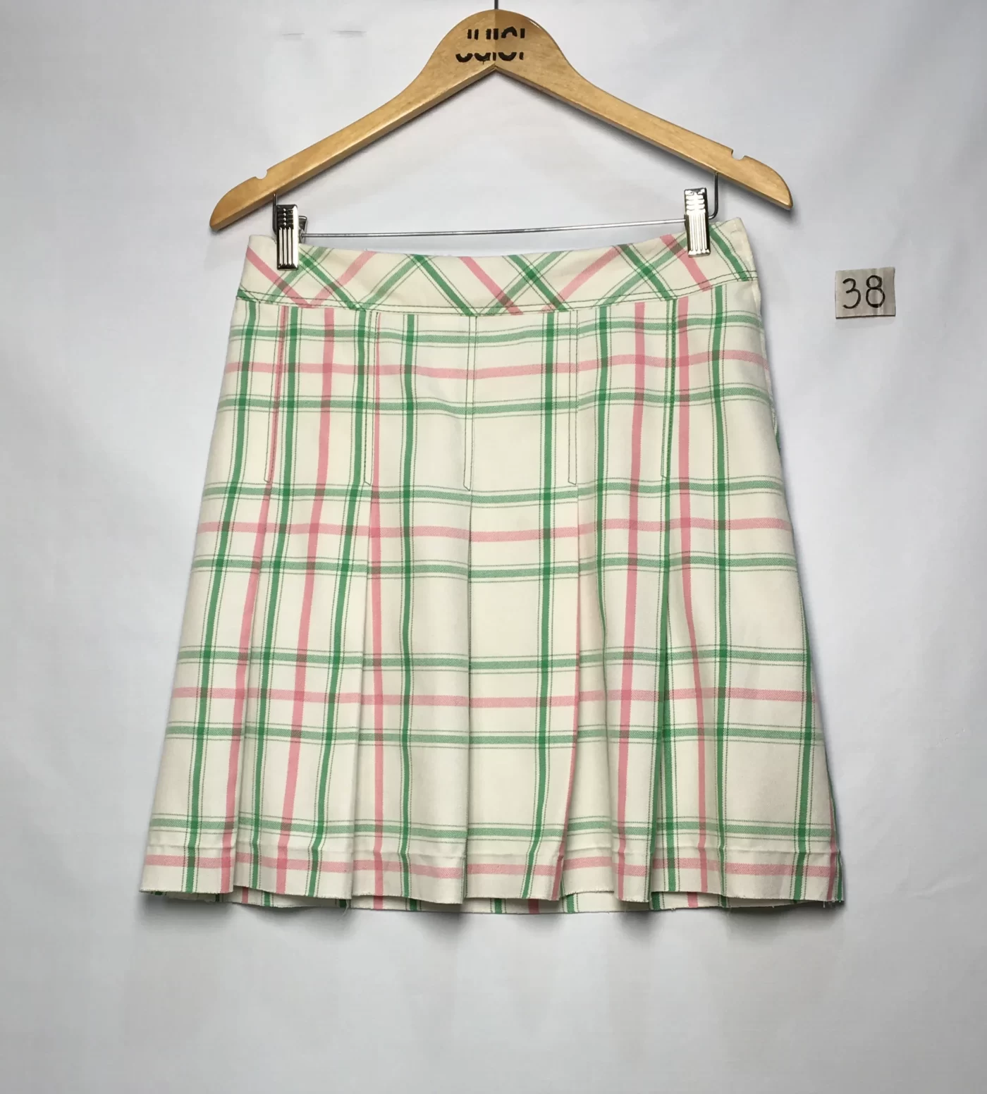 SAIA QUADRICULADA  MINI FUNDO CREME RISCOS VERDE, ROSA