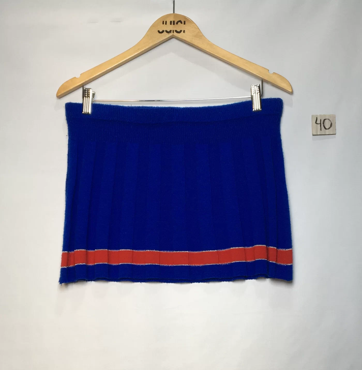SAIA MALHA AZUL ROYAL LISTRA VERMELHA MINI