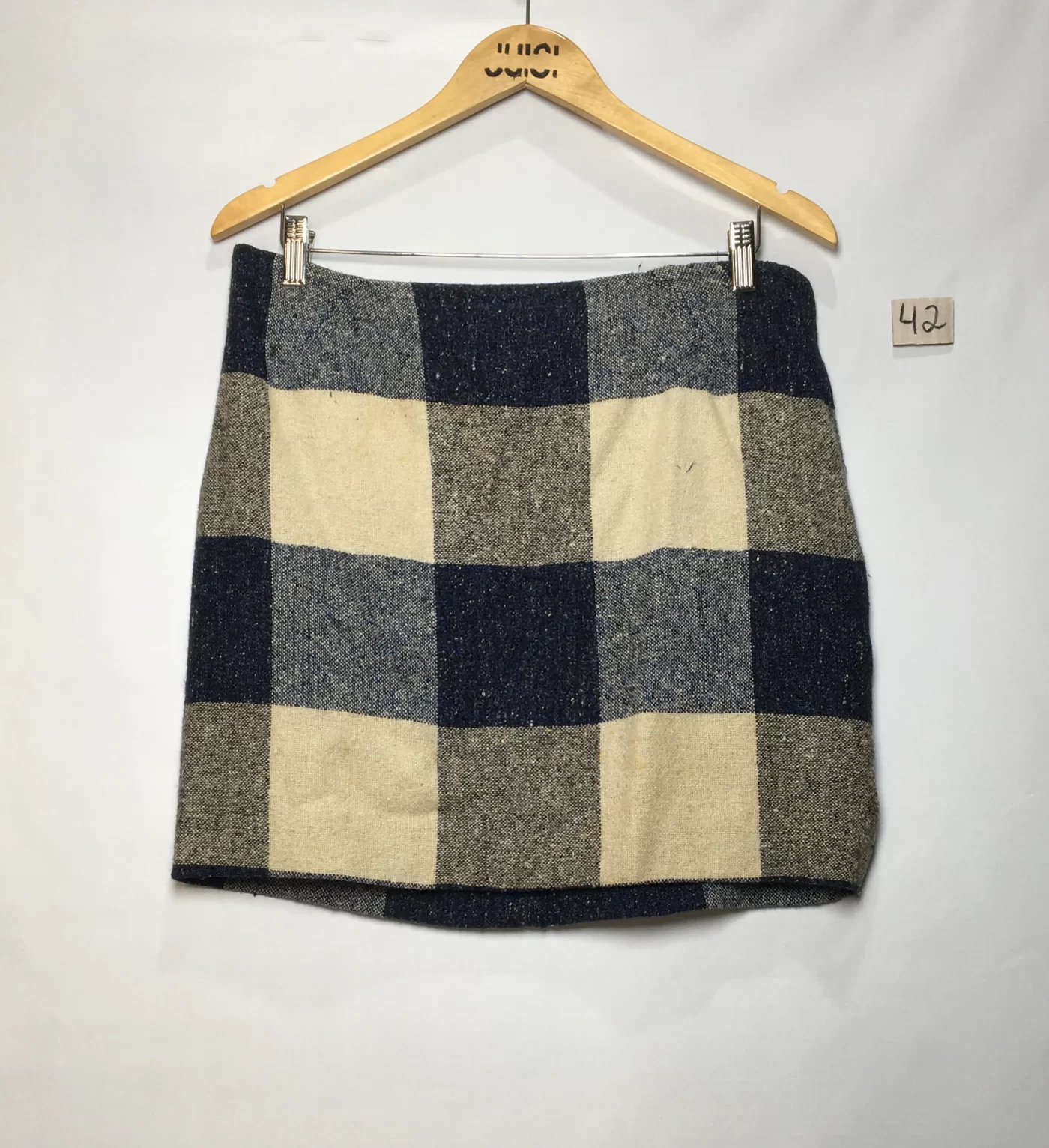 SAIA MINI QUADRICULADA BRANCA E AZUL LÃ