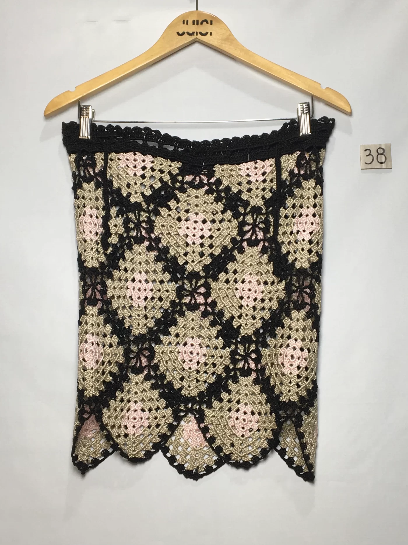 SAIA CROCHÊ LOSANGO PRETO, VERDE CLARO