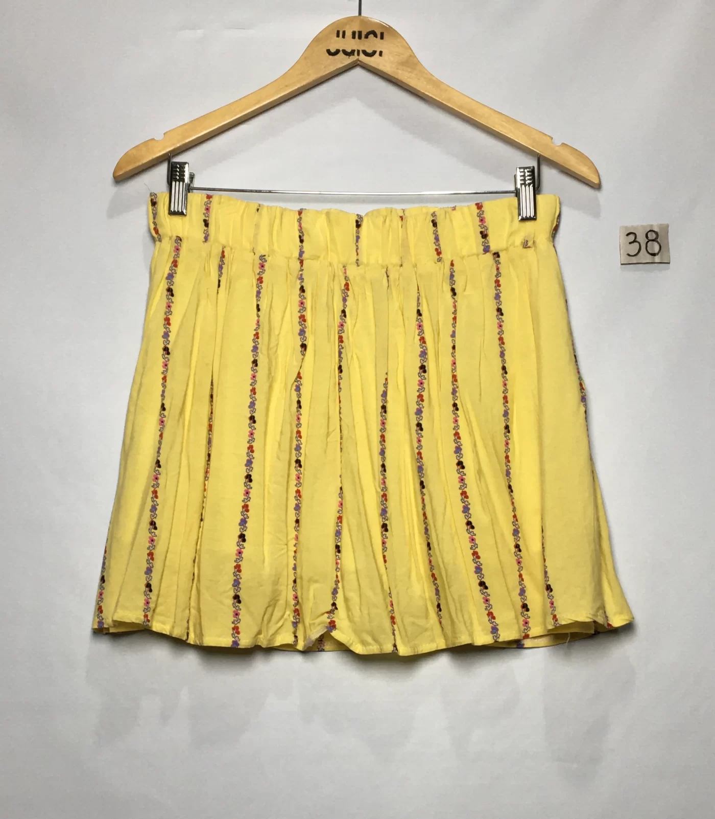 SAIA AMARELA LISTRA ESTAMPADA FLORAL MINI