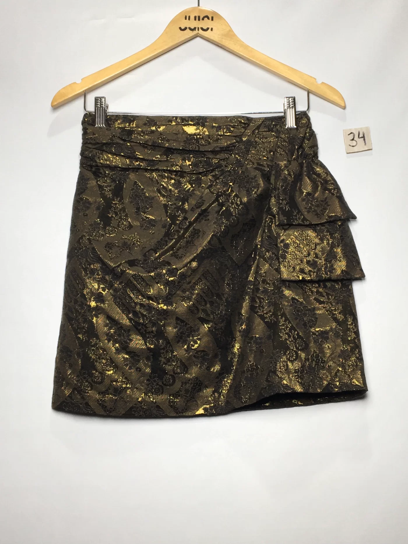 SAIA MINI LAMÊ DOURADO BROCADO CAMADA LATERAL