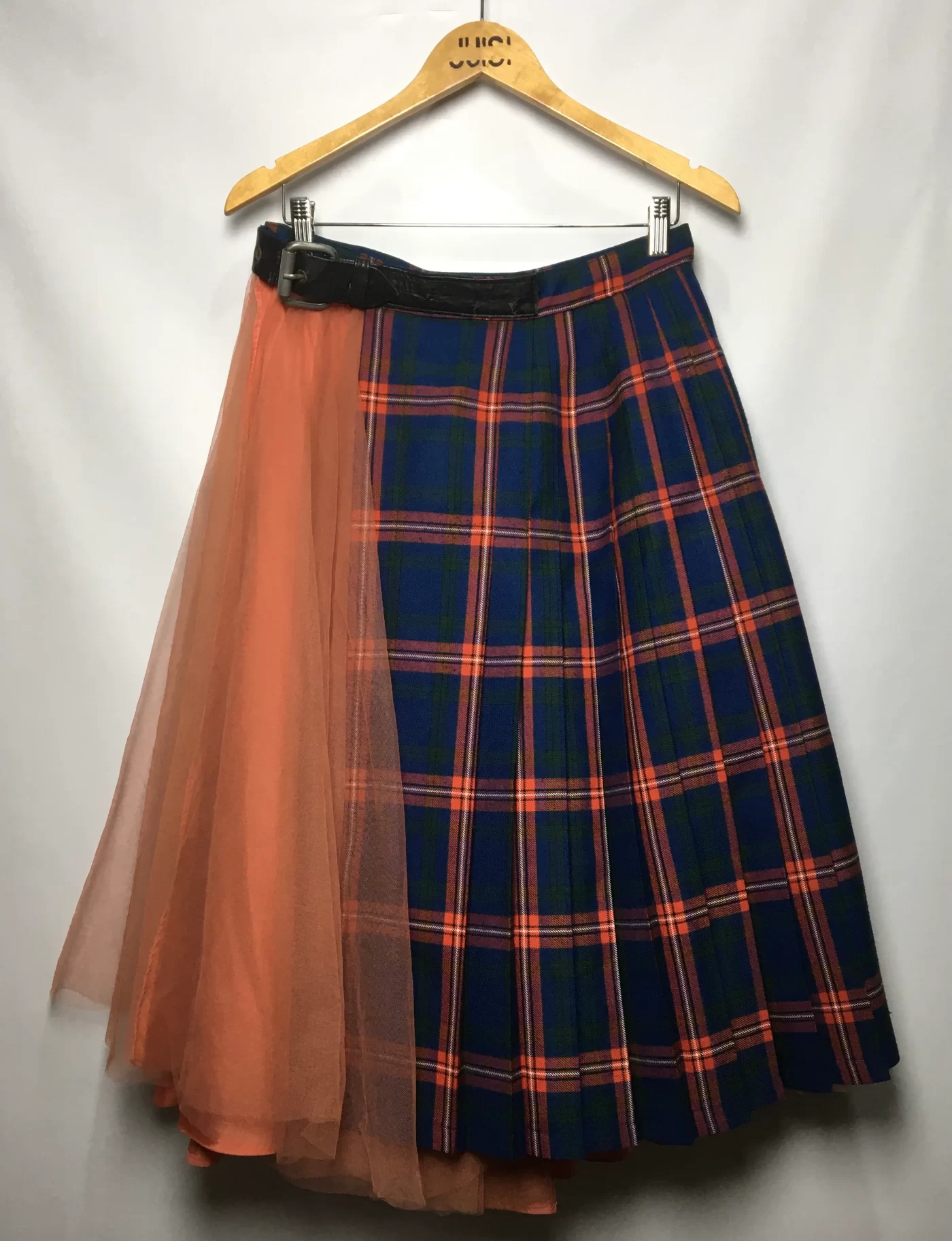 SAIA MIDI XADREZ COM TULE LATERAL E CINTO